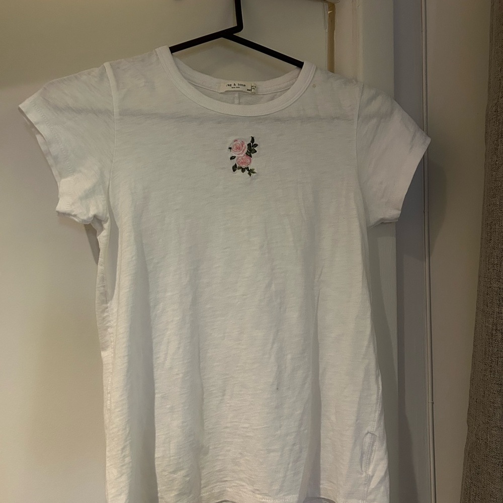 rag & bone White Tee with Pink Floral Detail